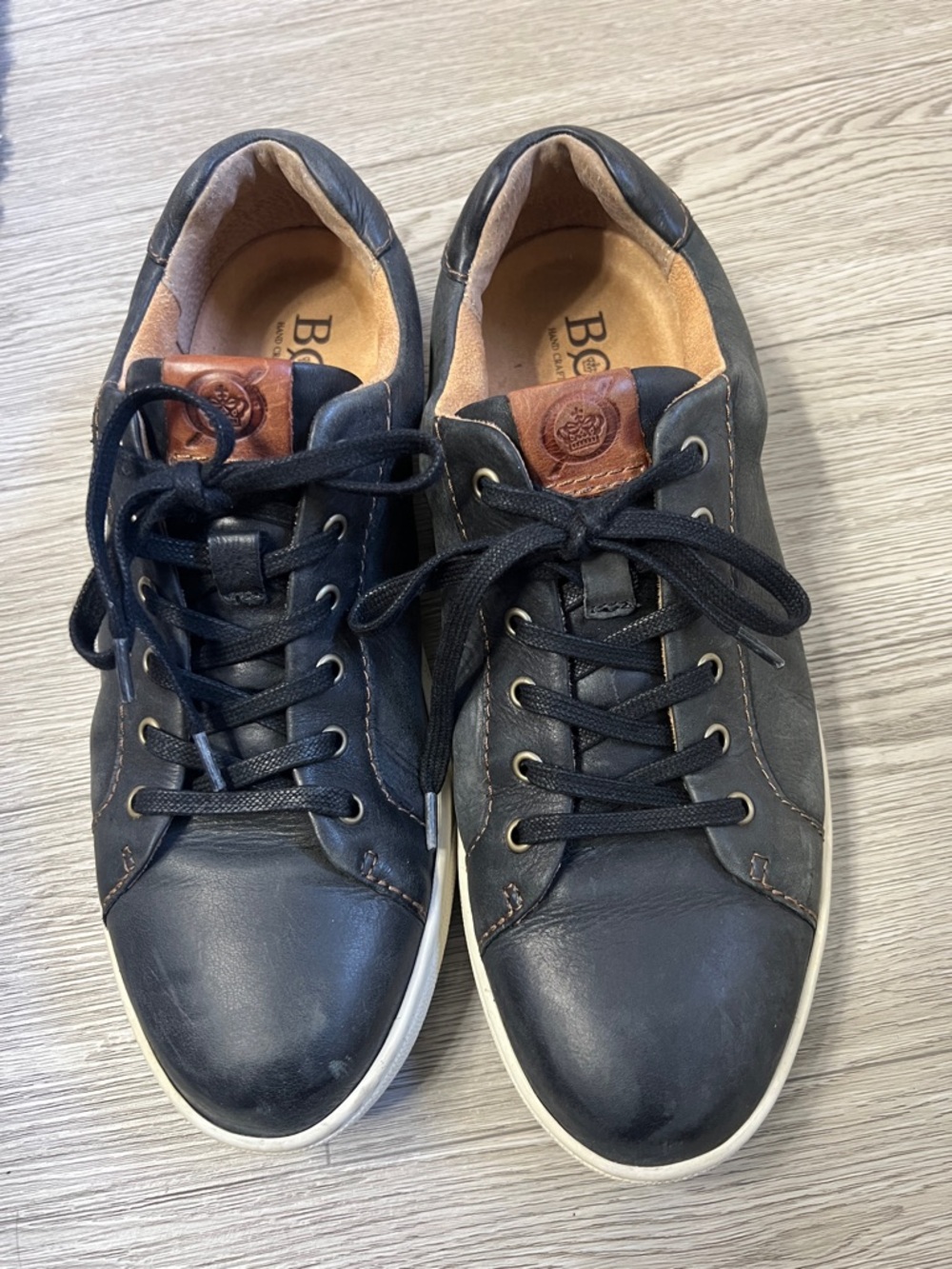 Born Black Leather Low-Top Sneakers with Brown Tongue Patch
